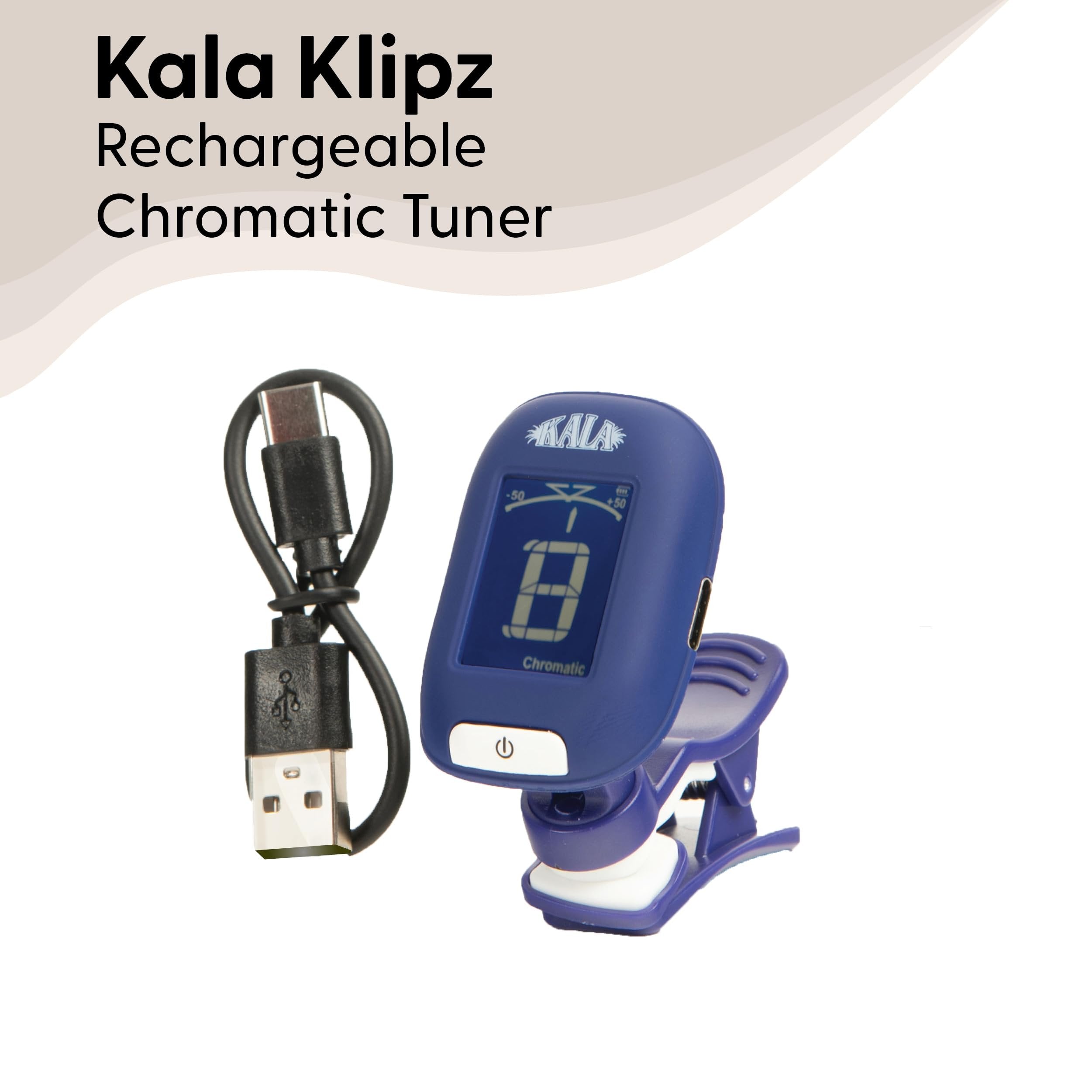 Kala Klipz USB-C Rechargeable Professional Clip On Tuner for Ukulele, Guitar, Bass, Violin, Mandolin, All String Instruments with Multi-Key Chromatic Tuning Modes and Vibration Sensor - Blue