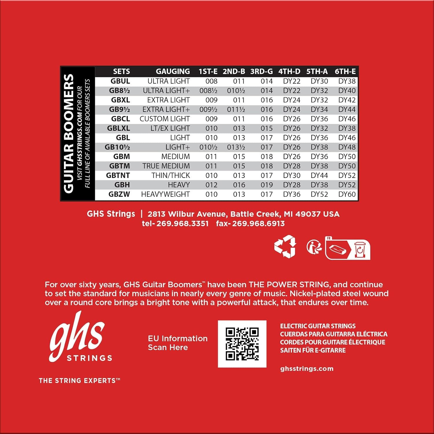 GHS GBUL Boomers Nickel Plated Steel Electric Guitar Strings 8-38 ULT