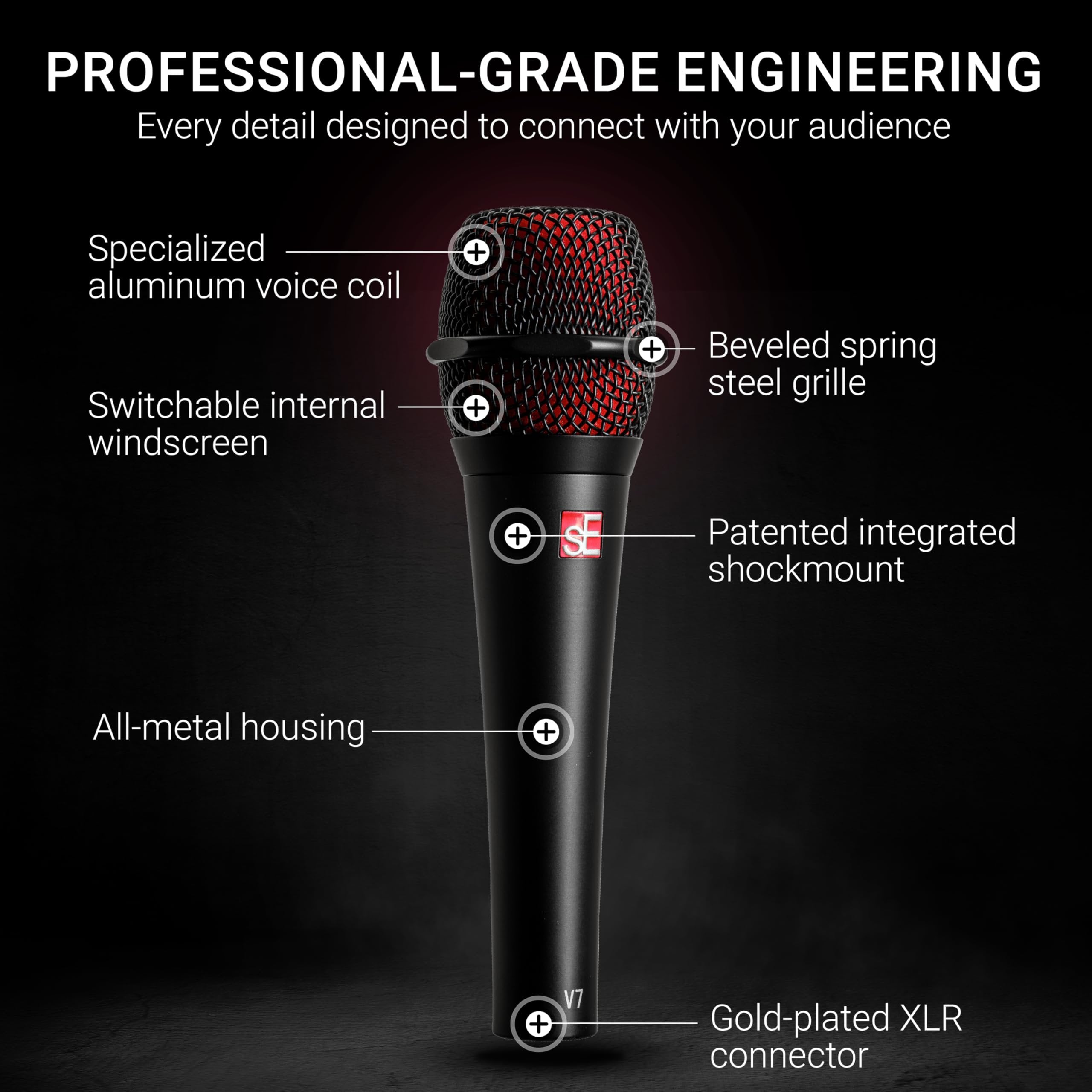 sE Electronics V7 Dynamic Microphone for Singing, Speech & Studio Recording - XLR Handheld Professional Microphone with Supercardioid Aluminum Voice Coil for Huge Gain Before Feedback - Brushed Nickel