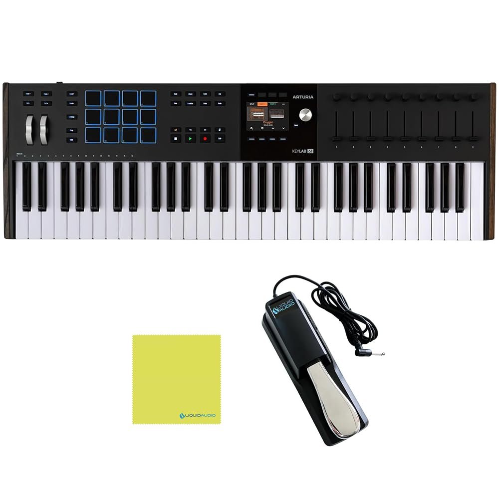 Arturia KeyLab 61 Mk3 Black Bundle with Sustain Pedal & Polishing Cloth – 61-Key USB MIDI Controller, DAW Integration, Faders, Encoders, Pads & Analog Lab Pro Software for Music Production