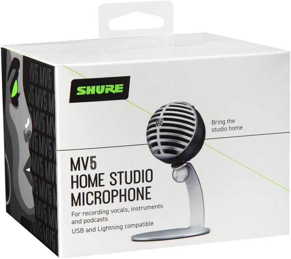 Shure MV5 Series USB Digital Condenser Microphone for Recording, Streaming, Podcasting, and Voice Communication