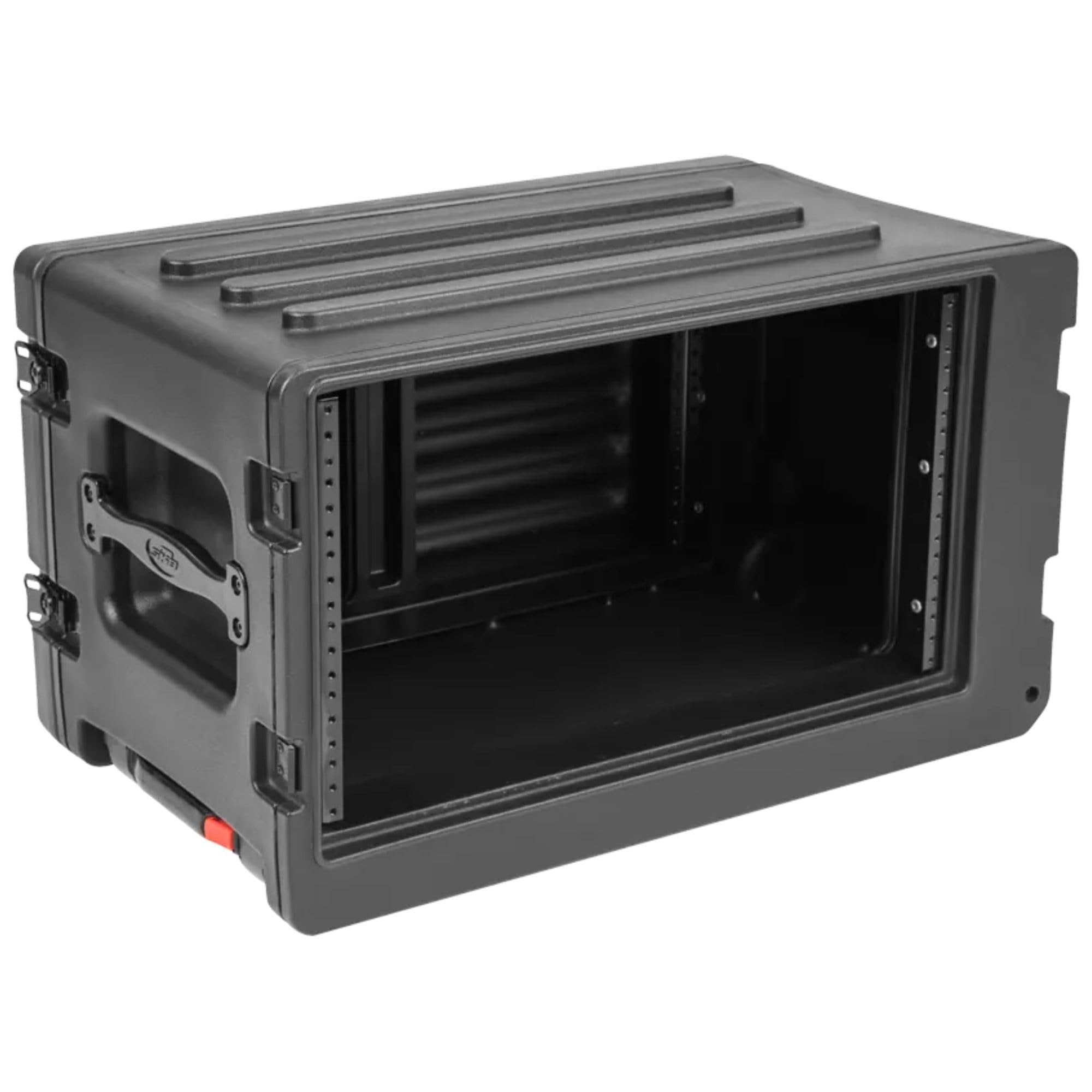 SKB 6U rSeries Shallow Rolling Rack with Integrated Back Wheels and 1-Touch Pull Handle, Comes with 8 Rack Units and Interlocking Molded Stacking Bars