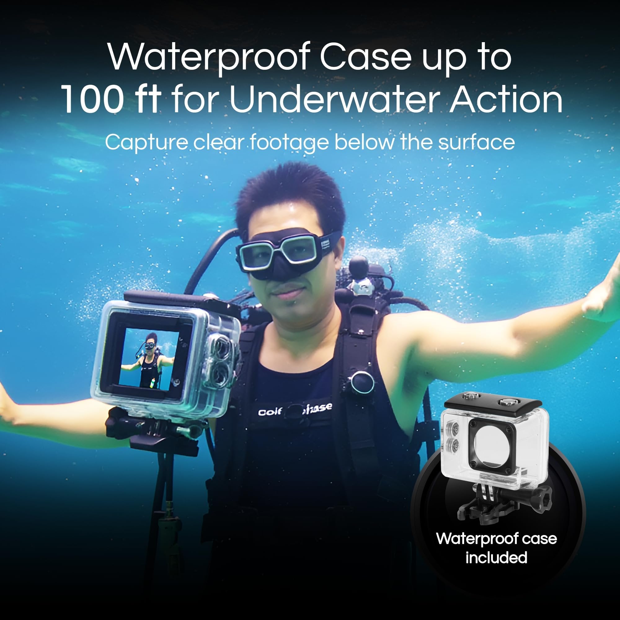 Minolta Action Camera – 5K Ultra HD at 30fps, 24MP Photos, 170° Wide-Angle Lens, Dual LCD Screens, Waterproof Case to 100ft, Wi-Fi Control, Sports Cam Kit (Black)