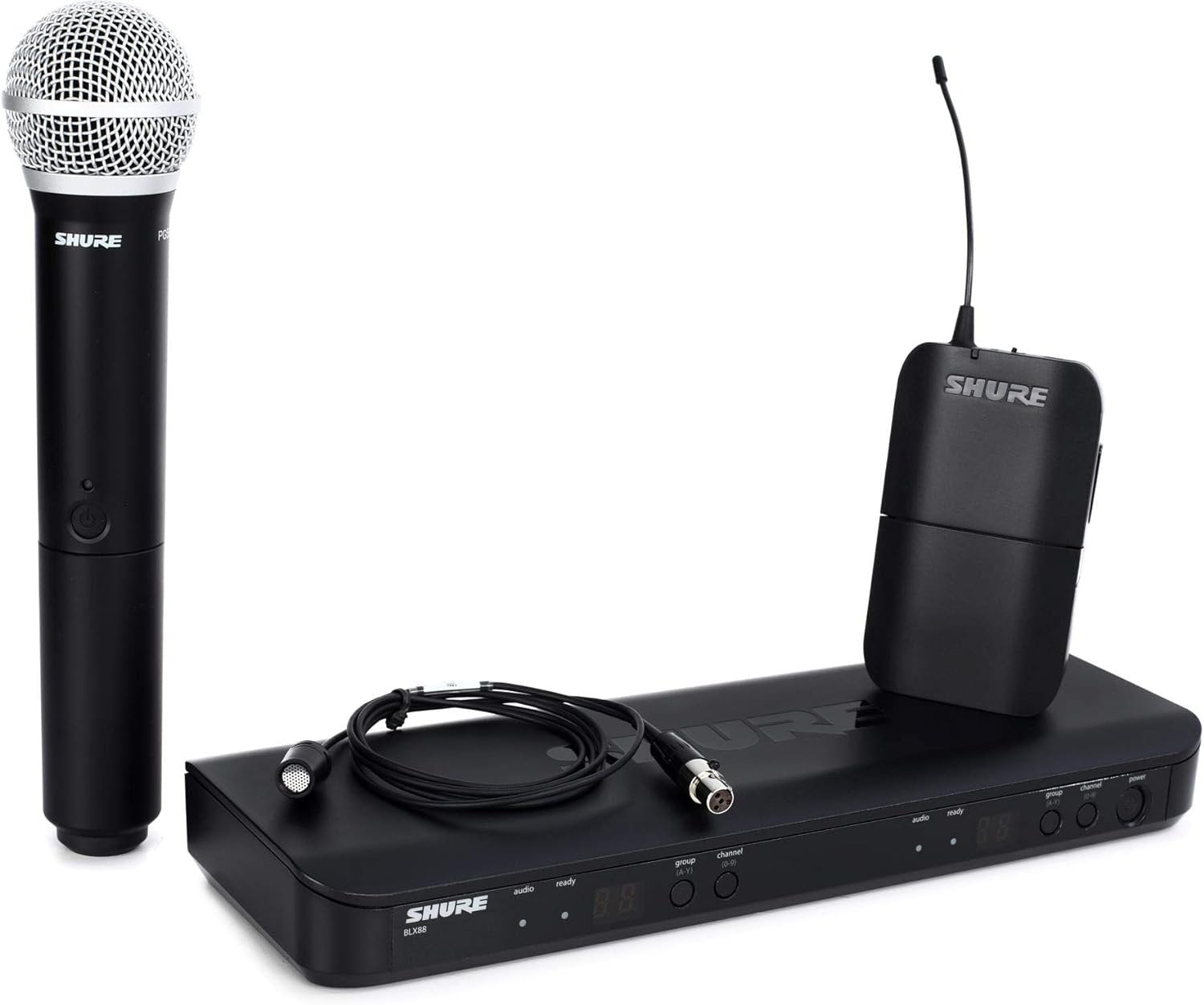 Shure BLX1288/CVL UHF Wireless Microphone System - Perfect for Church, Karaoke, Stage, Vocals - 14-Hour Battery Life, 300 ft Range | Includes Handheld & Lavalier Mics, Dual Channel Receiver | H11 Band