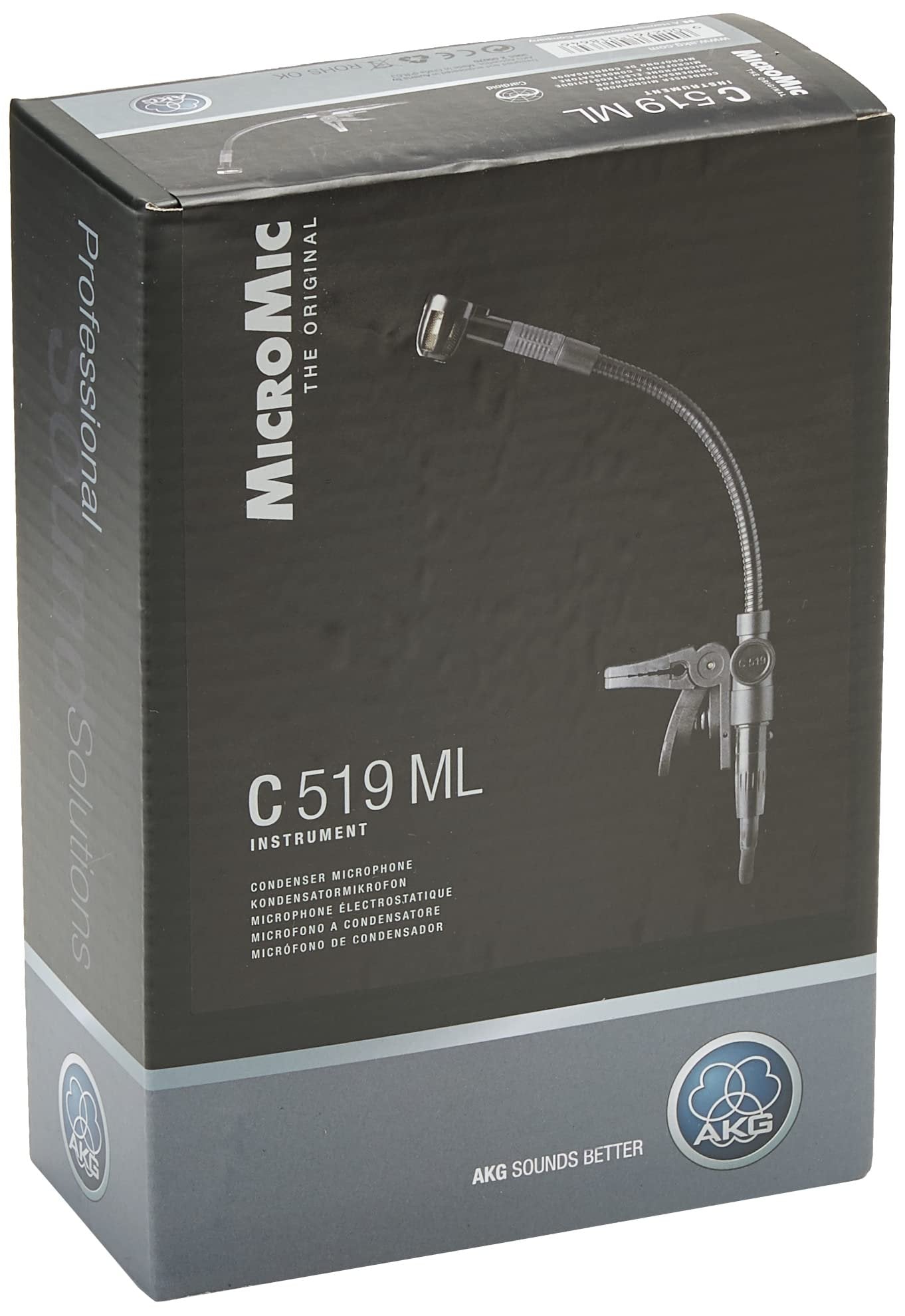 AKG Pro Audio C519 ML Professional Miniature Clip-On Condenser Microphone with Mini XLR to Mini XLR Cable and A400 Adapter Plate, Black
