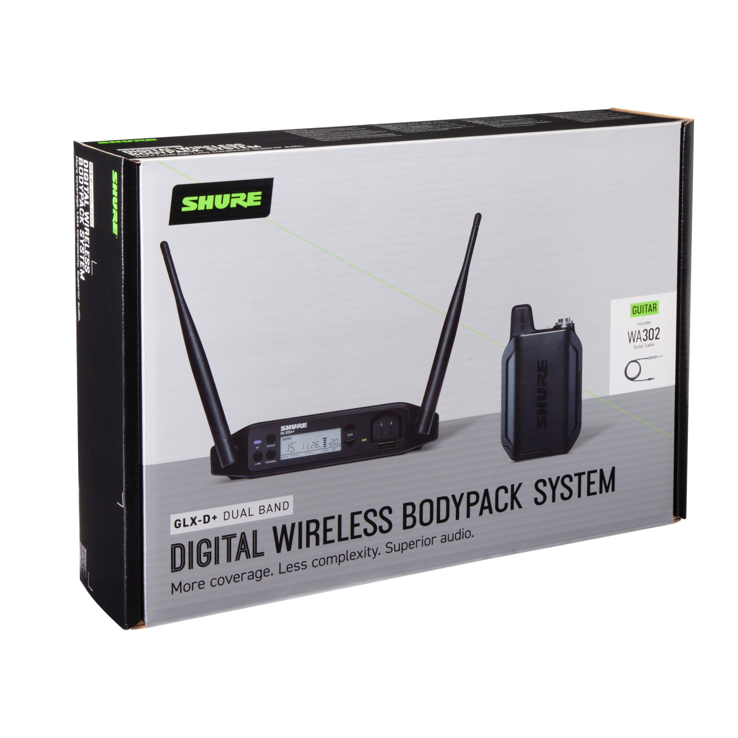 Shure GLXD14+ Dual Band Pro Digital Wireless System for Guitar and Bass - 12-Hour Battery Life, 100 ft Range | Includes 1/4" Jack Instrument Cable & Single Channel Receiver (GLXD14+-Z3)