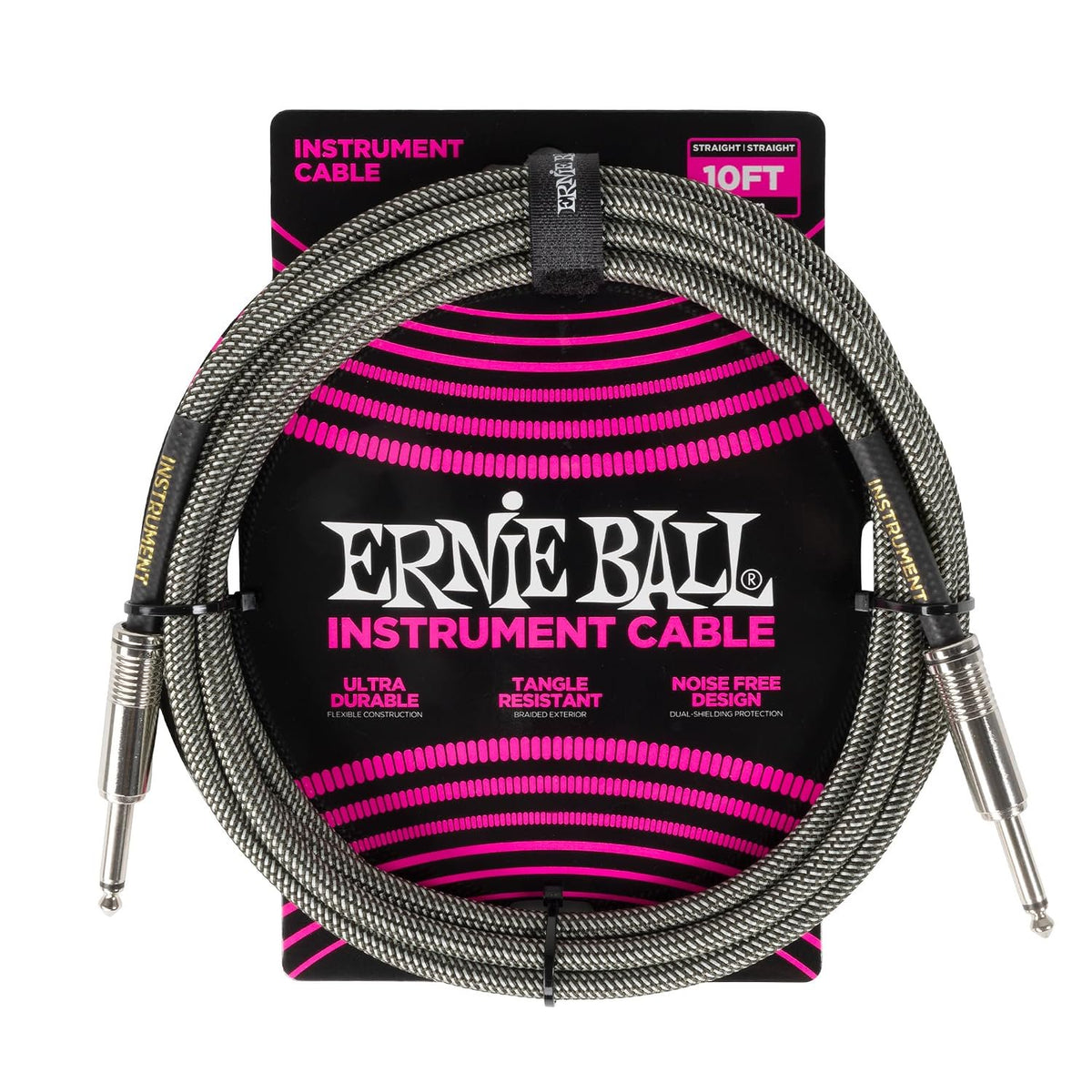 Ernie Ball Braided Instrument Cable Straight/Straight 10ft - Silver Fox (P06429)