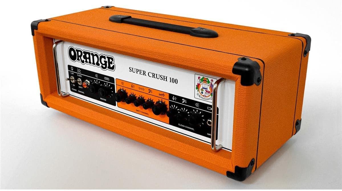 Orange SUPER-CRUSH-100-H Super Crush 100W Guitar Amplifier Head Bundle w/Pig Hog 10' Orange Creme 2.0 Guitar Bass Cable, Power Cable & Liquid Audio Polishing Cloth