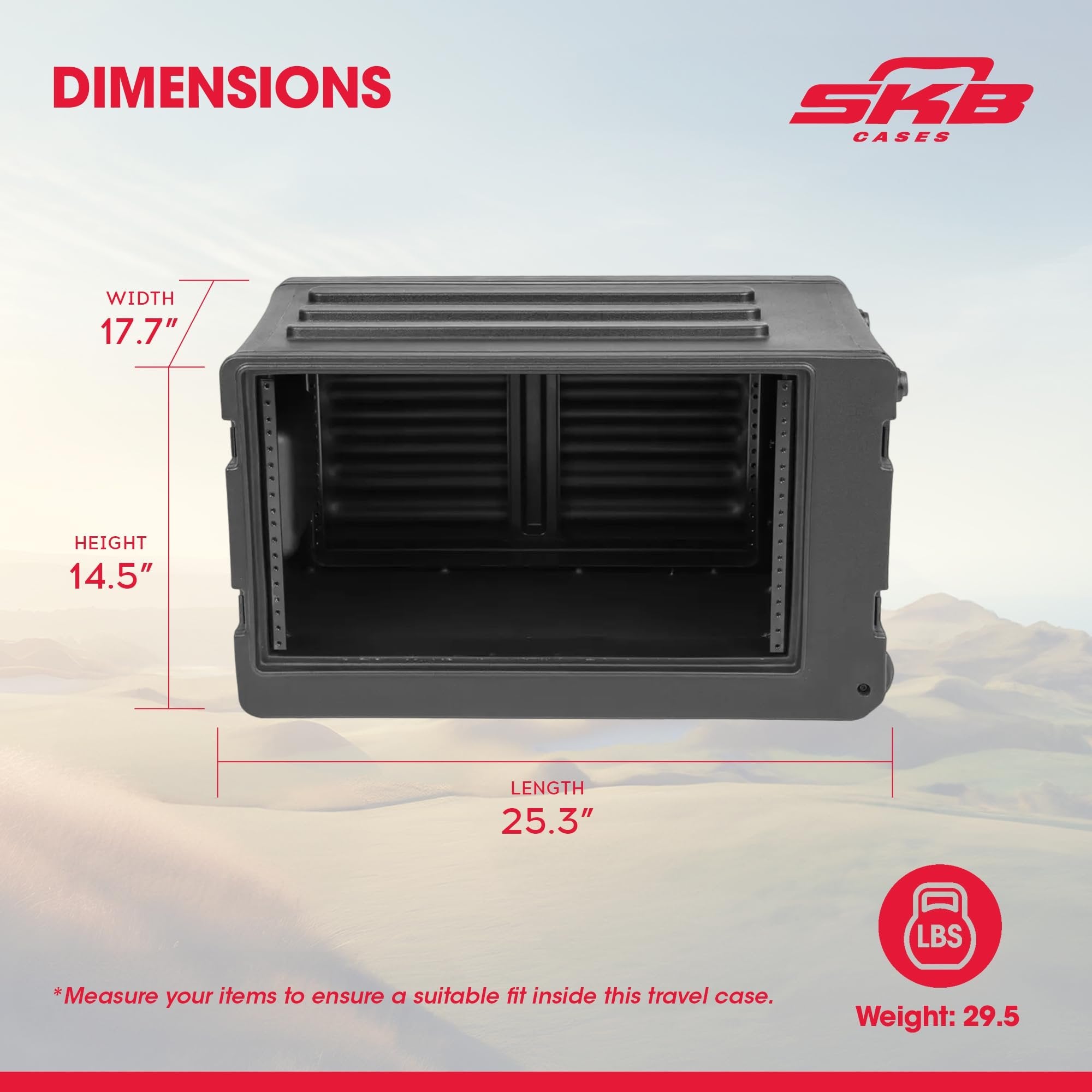 SKB 6U rSeries Shallow Rolling Rack with Integrated Back Wheels and 1-Touch Pull Handle, Comes with 8 Rack Units and Interlocking Molded Stacking Bars