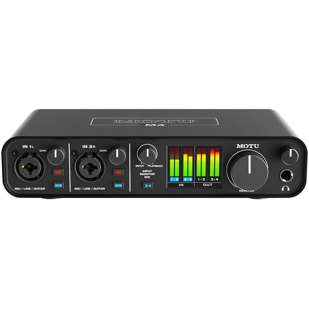 MOTU M4 4x4 USB-C Audio Interface Bundle with 2x Pig Hog 10ft XLR Tour Grade Microphone Cables & Polishing Cloth – 24-bit/192kHz Recording, ESS Sabre32 Ultra DAC