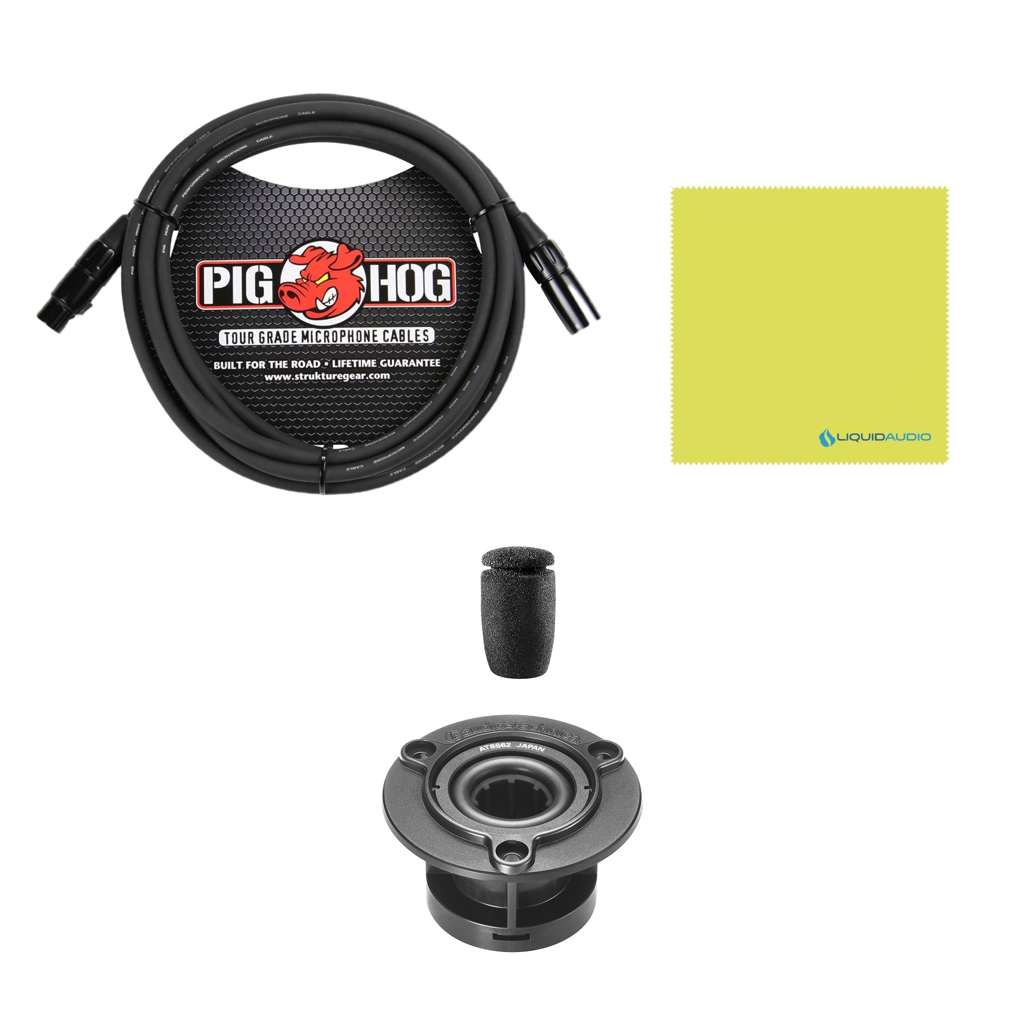 Liquid Audio Audio Technica U857QL Cardioid Condenser Quick-Mount Gooseneck Microphone Bundle w/Pig Hog PHM10 8mm XLR Mic Cable Polishing Cloth