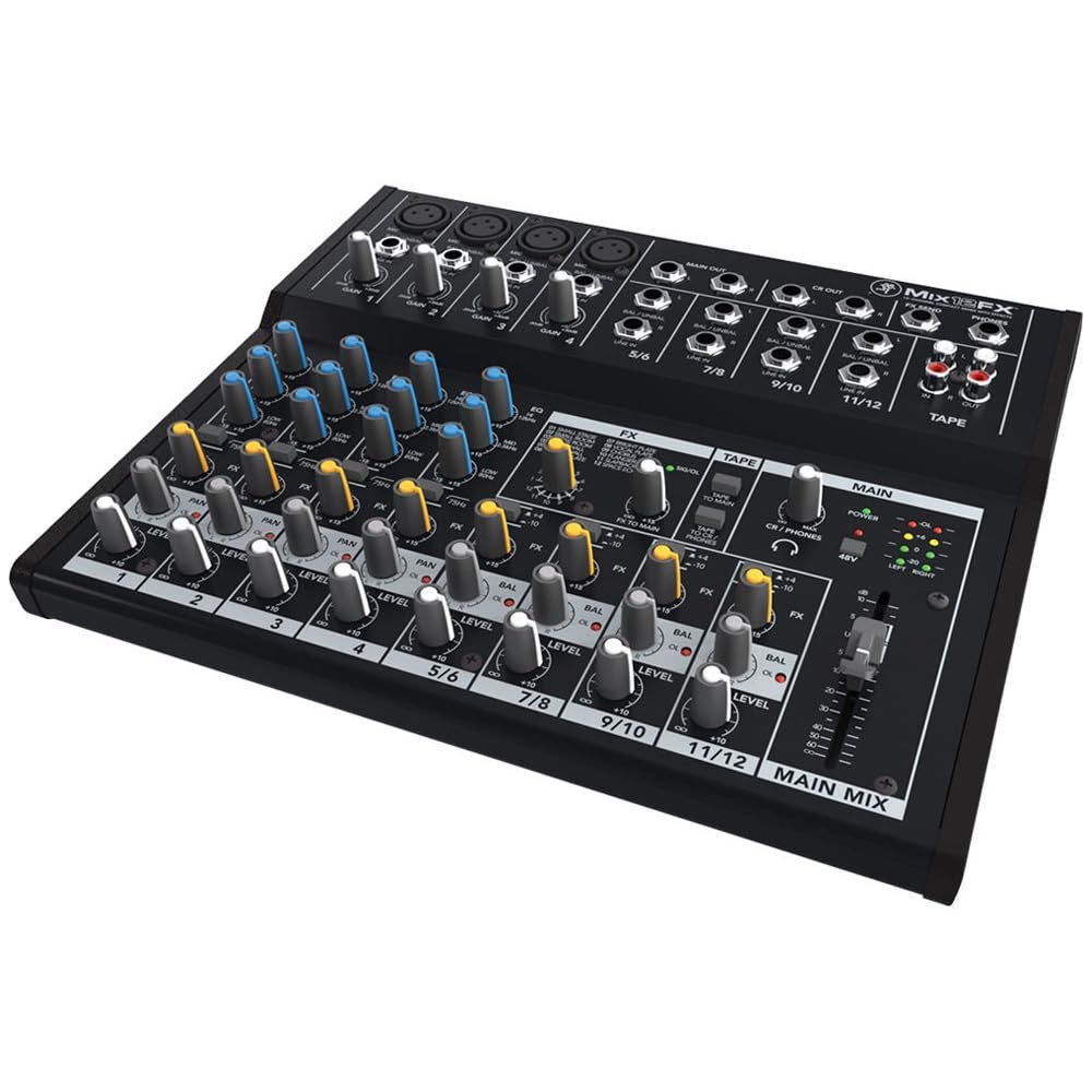 Mackie Mix12FX 12-Channel Compact Mixer with Effects Bundle with 2x Pig Hog 10ft XLR Tour Grade Microphone Cables & Polishing Cloth – Built-In FX, 3-Band EQ, and Stereo RCA I/O