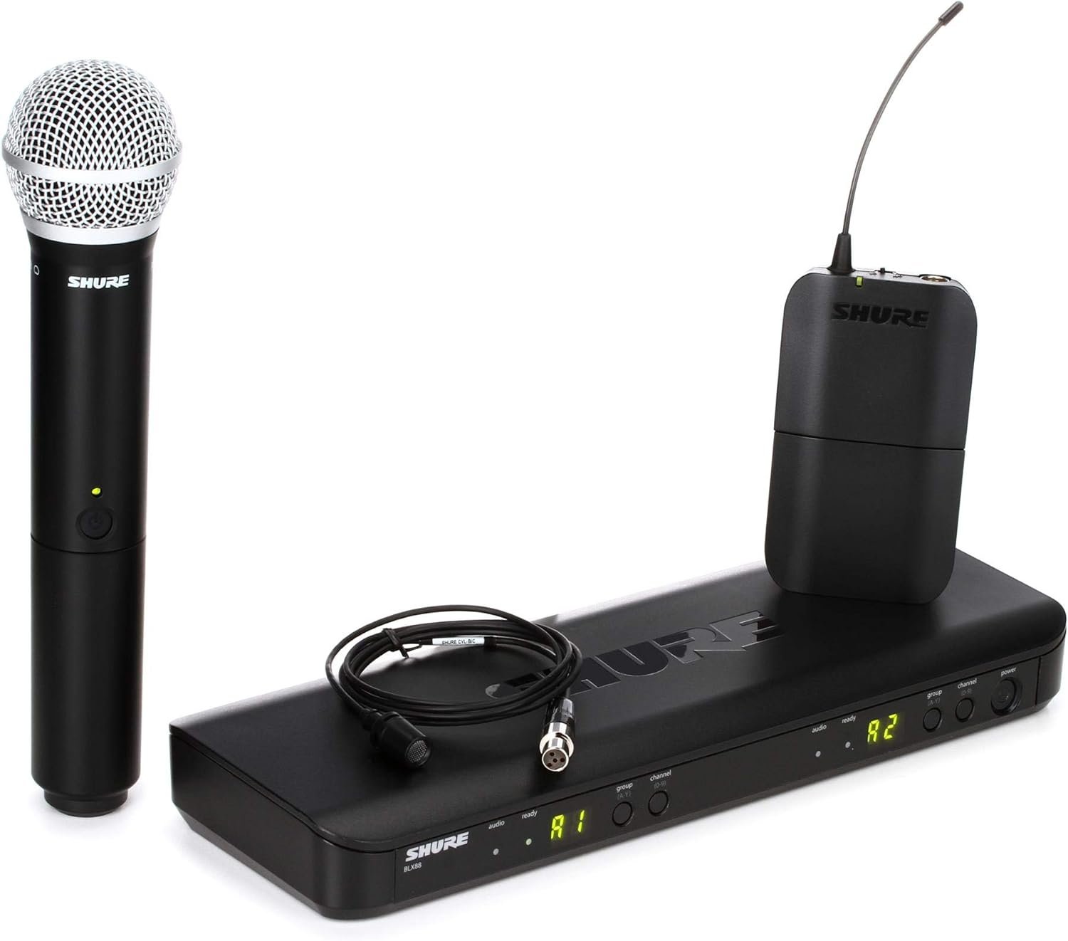 Shure BLX1288/CVL UHF Wireless Microphone System - Perfect for Church, Karaoke, Stage, Vocals - 14-Hour Battery Life, 300 ft Range | Includes Handheld & Lavalier Mics, Dual Channel Receiver | H11 Band