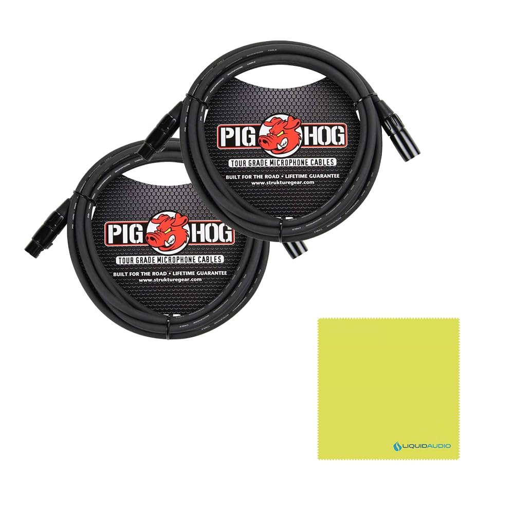 Mackie Mix12FX 12-Channel Compact Mixer with Effects Bundle with 2x Pig Hog 10ft XLR Tour Grade Microphone Cables & Polishing Cloth – Built-In FX, 3-Band EQ, and Stereo RCA I/O