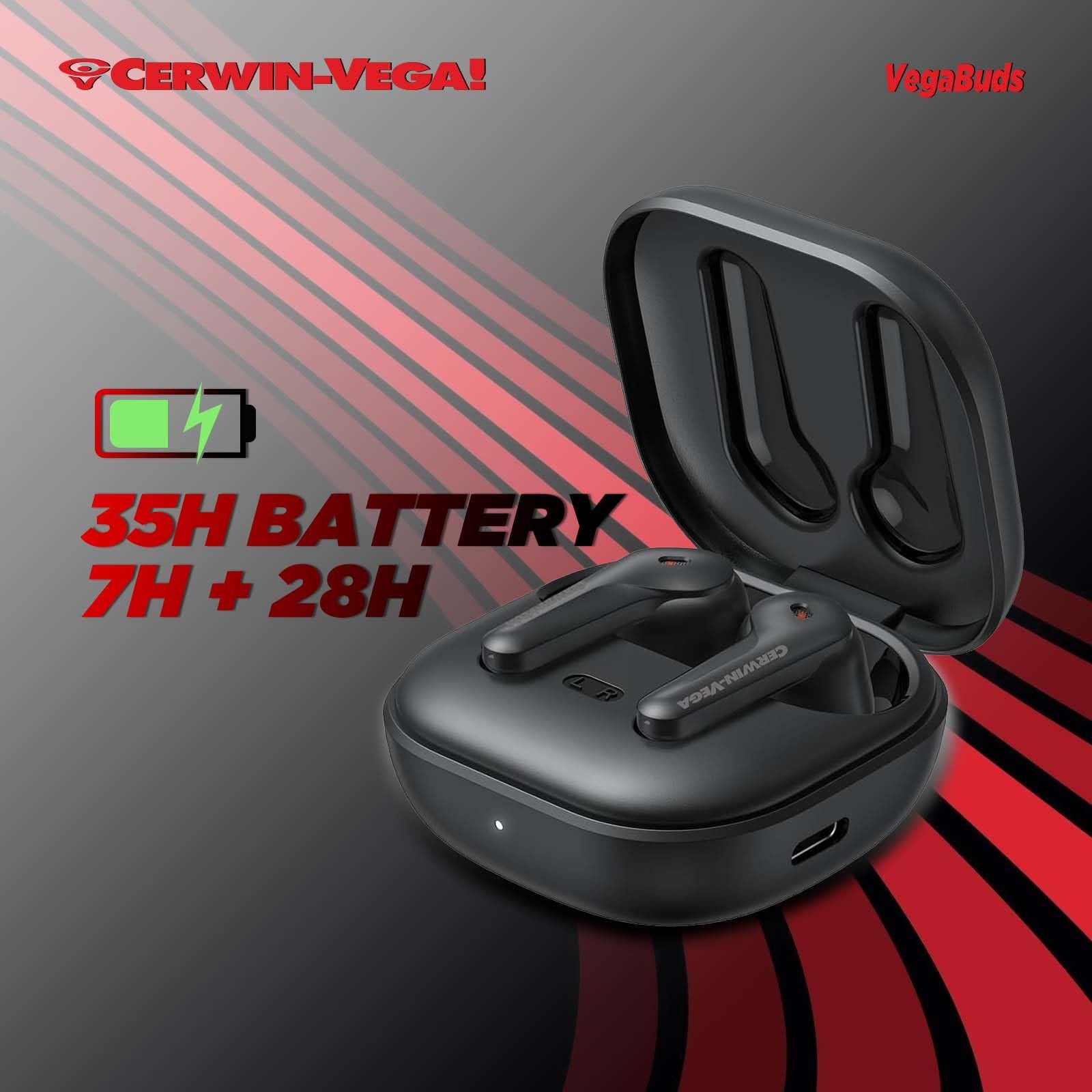 Cerwin-Vega Wireless Earbuds - Eb1 - Bluetooth Ear Buds Sound Active Noise Cancellation, Best Earbuds for Gaming, Workout, Running, Sports