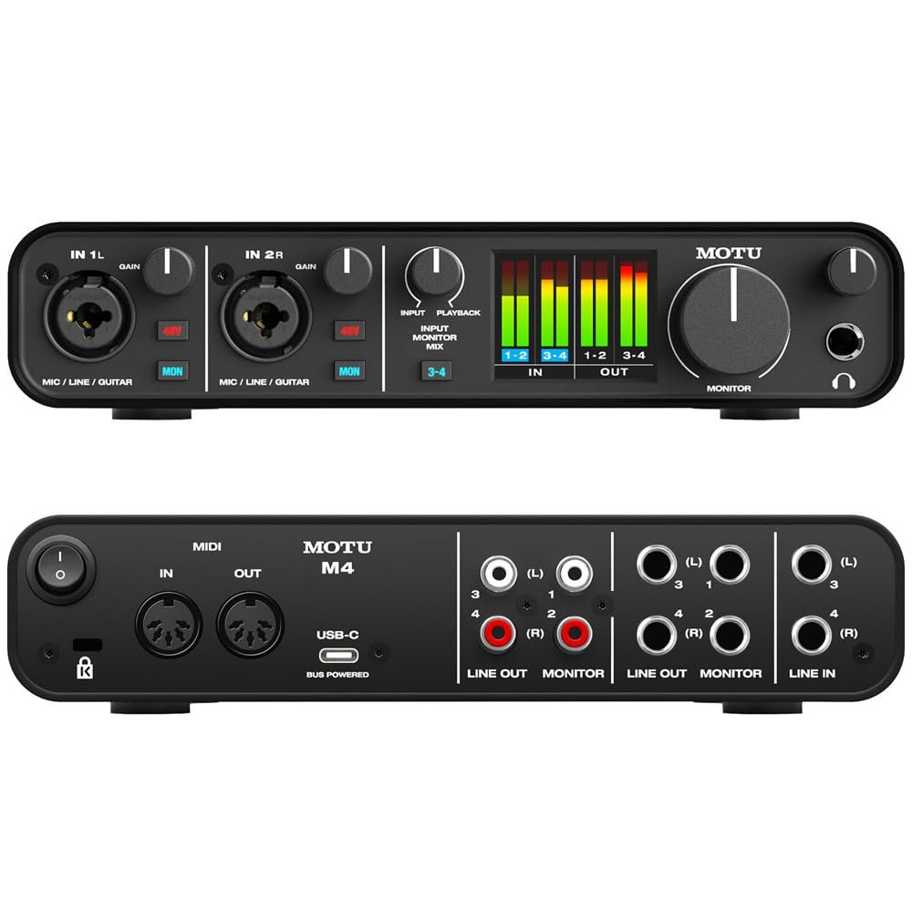 MOTU M4 4x4 USB-C Audio Interface Bundle with 2x Pig Hog 10ft XLR Tour Grade Microphone Cables & Polishing Cloth – 24-bit/192kHz Recording, ESS Sabre32 Ultra DAC