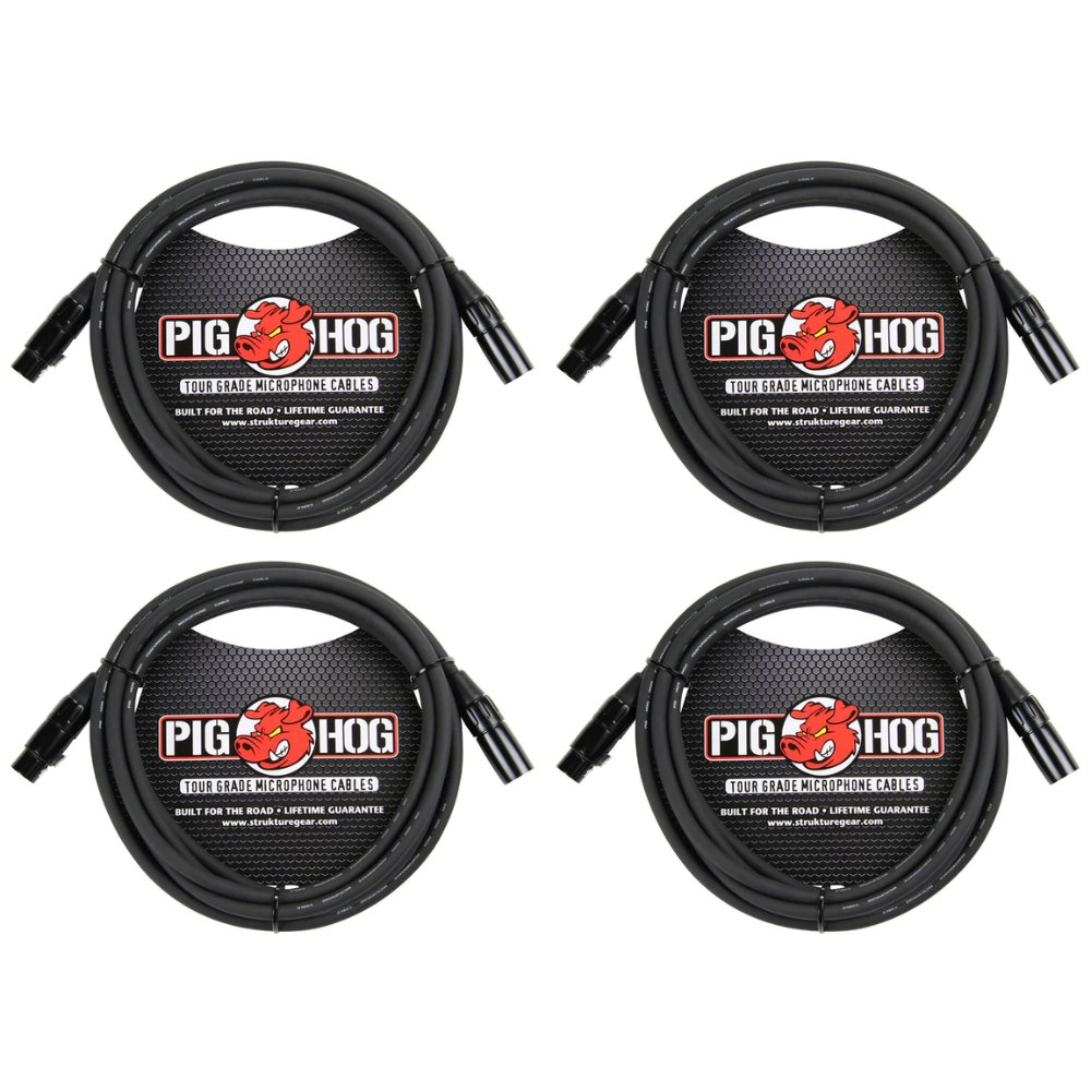 Pig Hog PHM15 High Performance 8mm XLR Mic Cable, 15 Feet, Black, 4-Pack