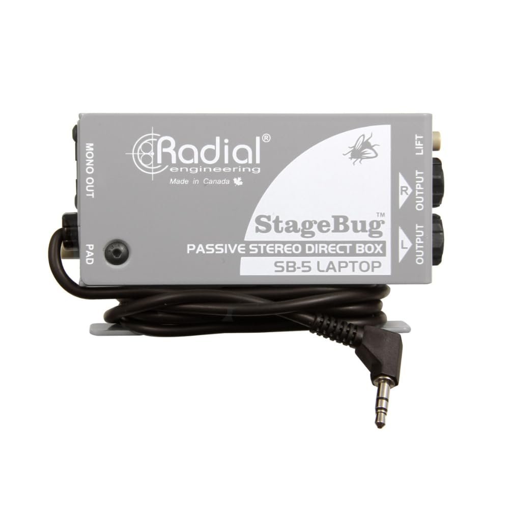 Radial Engineering StageBug SB-5 Compact Passive Stereo Laptop DI for Laptops & Mobile Devices Bundle w/Pig Hog "Black Woven" Instrument Cable and Liquid Audio Polishing Cloth