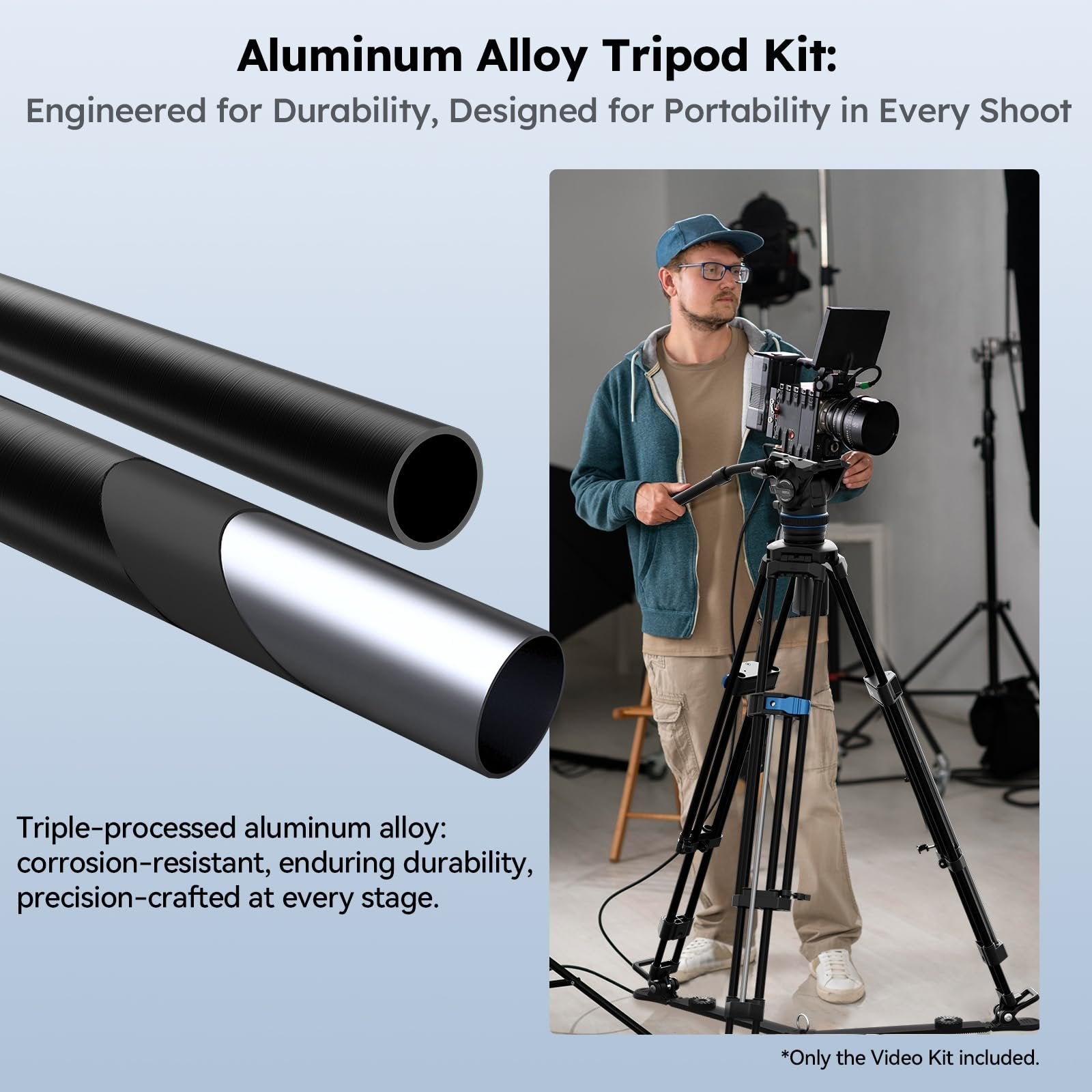 SIRUI SQ75A Video Tripod with Hydraulic Fluid Head, 70.1" Rapid Heavy Duty Tripod for Camera, Stepless Damping on Tilt & Pan, Dual QR Plate Mode, Aluminum Alloy, Max Load 8kg/17.6lb (SQ75A+S5)