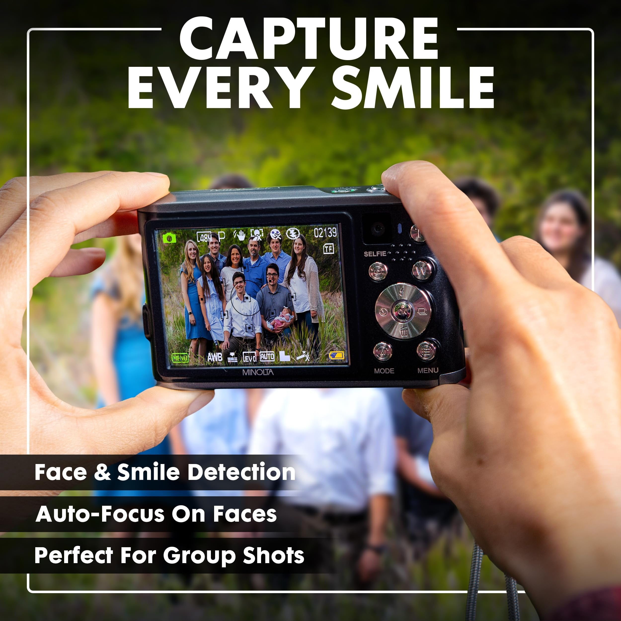 Minolta 48 Mega Pixels Point & Shoot Digital Camera with Rear Selfie Lens, Autofocus & 4K Ultra HD Video