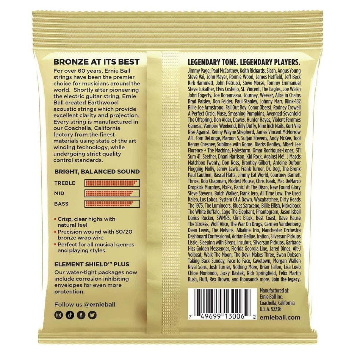 Ernie Ball Earthwood Extra Light 80/20 Bronze Acoustic Guitar Strings 3-pack, 10-50 Gauge (P03006)