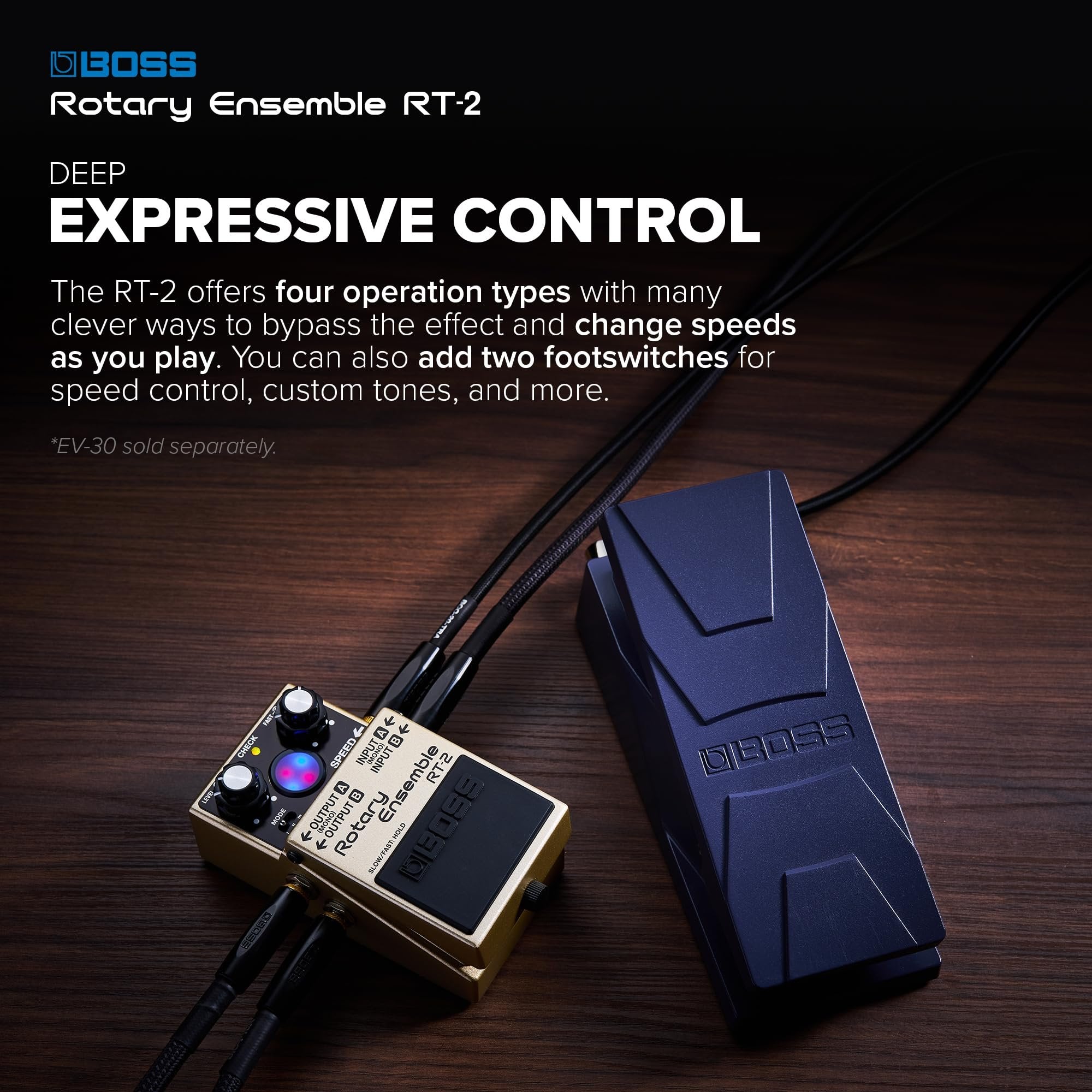 BOSS RT-2 | Compact Rotary Ensemble Pedal | Authentic Rotary Speaker Sounds | Tailored for Guitars & Keyboards | 3 Versatile Modes | Multiple Mod FX in One | Expanded I/O Features