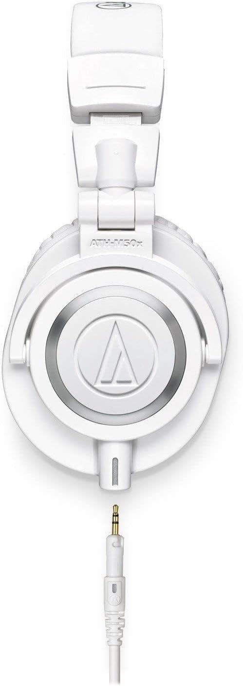 Audio Technica ATH-M50X White Professional Studio Monitor Headphones Wired Bundle with 3 Detachable Cables, 25ft Headphone Extension Cable, Adapter, Pouch and Instrument Polishing Cloth