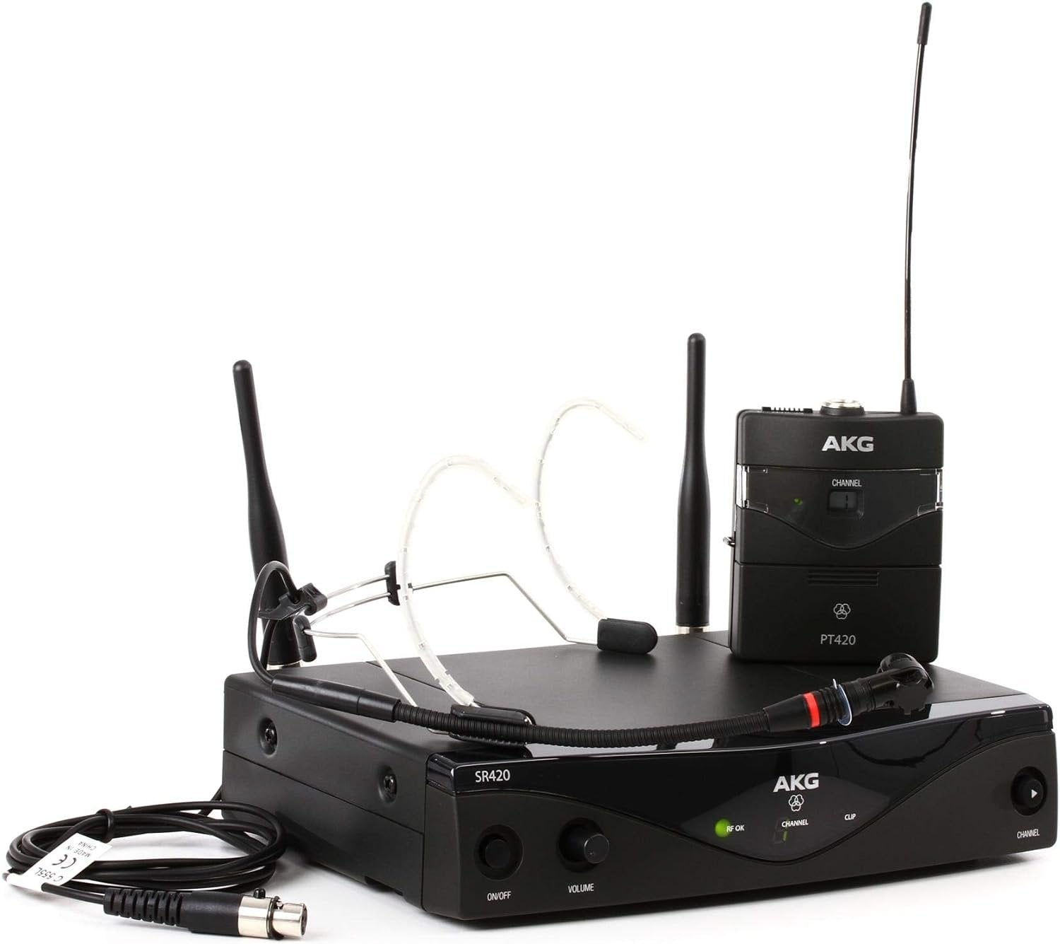 AKG Pro Audio WMS420 Headworn Set Band A Wireless Microphone System with SR420 Stationary Receiver, P420 Pocket Transmitter, Headworn Microphone