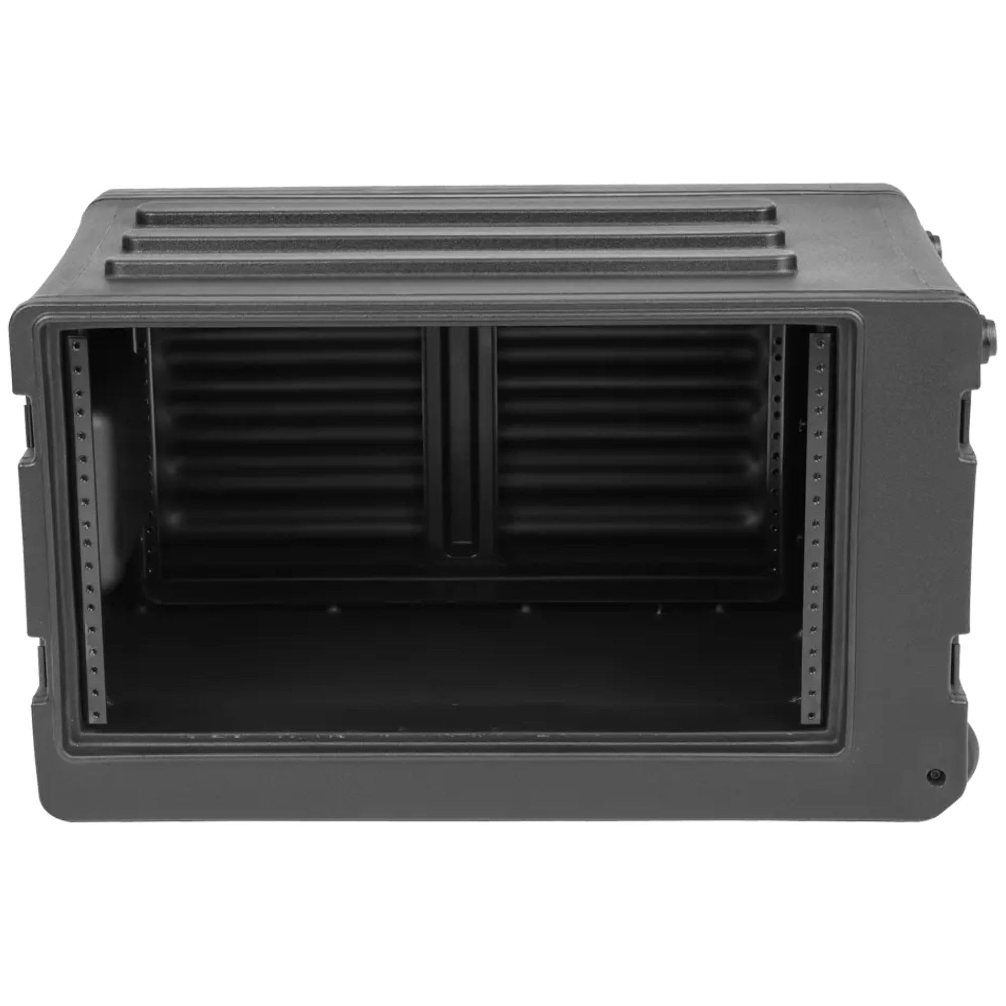 SKB 6U rSeries Shallow Rolling Rack with Integrated Back Wheels and 1-Touch Pull Handle, Comes with 8 Rack Units and Interlocking Molded Stacking Bars