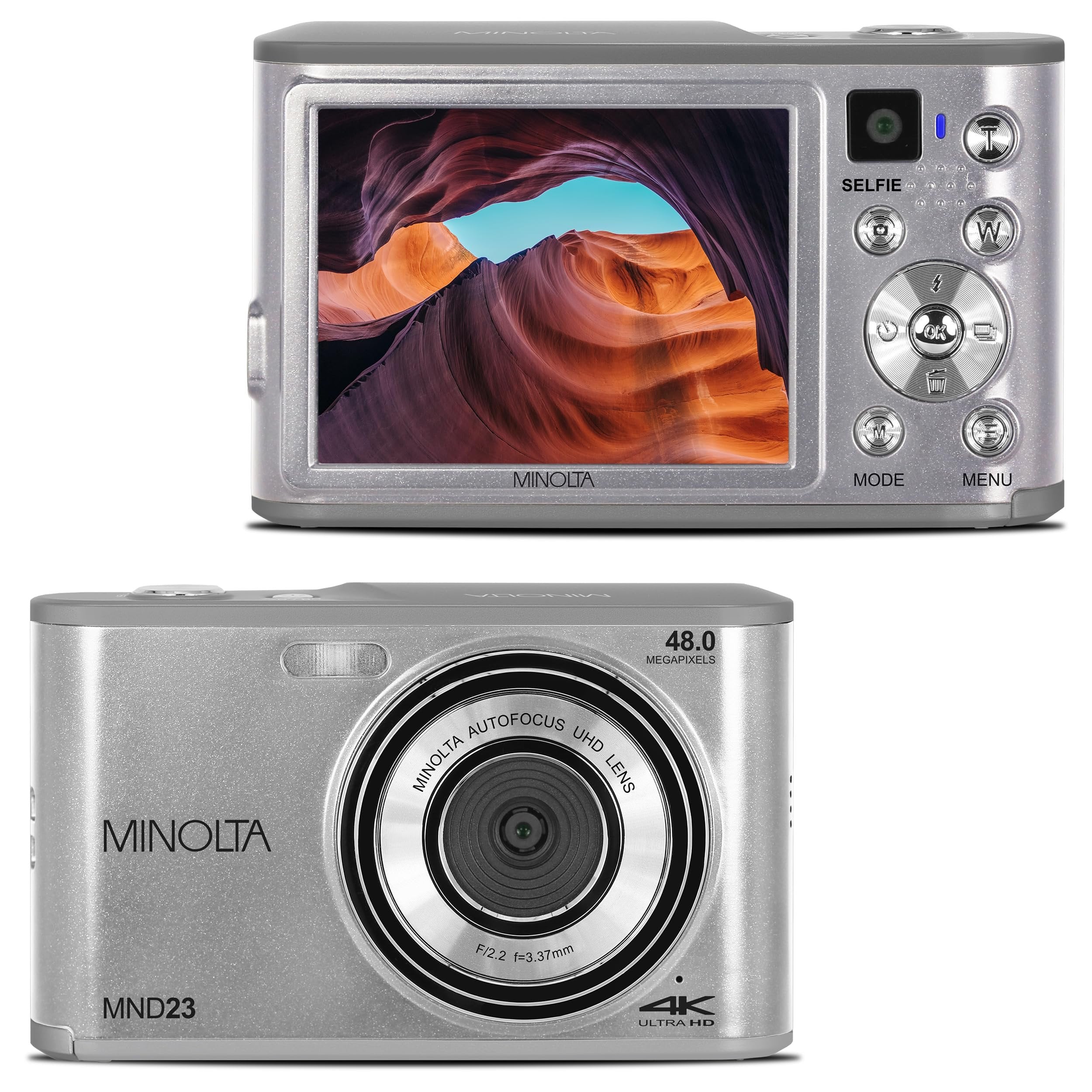 Minolta 48 Mega Pixels Point & Shoot Digital Camera with Rear Selfie Lens, Autofocus & 4K Ultra HD Video
