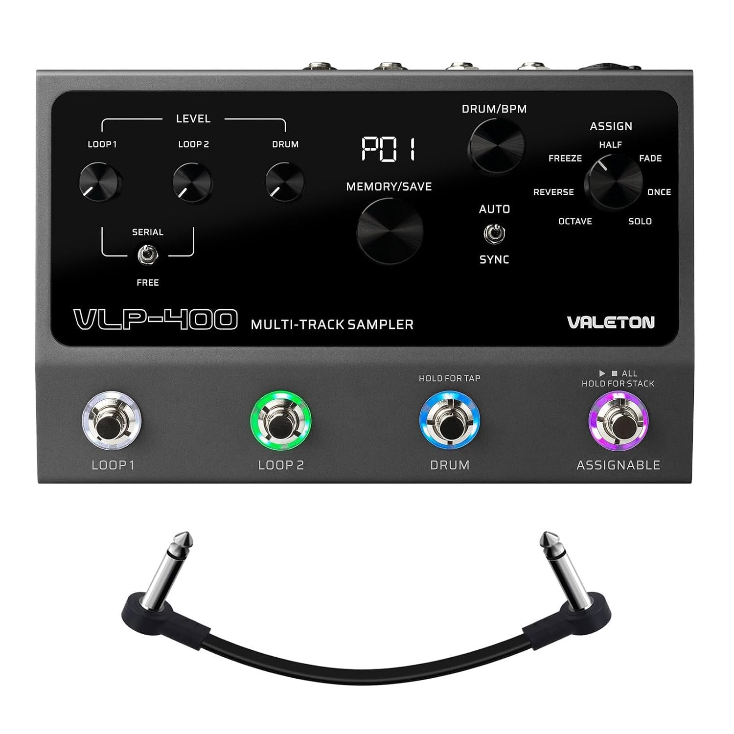 VALETON Guitar Loop Station Looper Pedal with 100-Stereo Drum Machine, 7 Customizable Effects, Assignable Knobs & Footswitches, USB Connectivity for Windows/Mac VLP-400 (Incl 1 PCS 15 CM TS Cable)