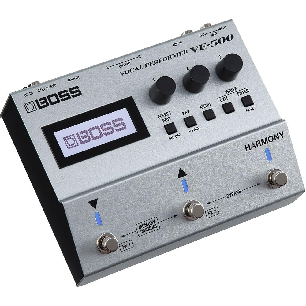 BOSS VE-500 Vocal Performer Effects Pedal Bundle with 2x 6" Patch Cables Right Angle, 12x Guitar Picks & Polishing Cloth – Vocal Multi-Effects Processor with Harmony, Reverb & Pitch Correction