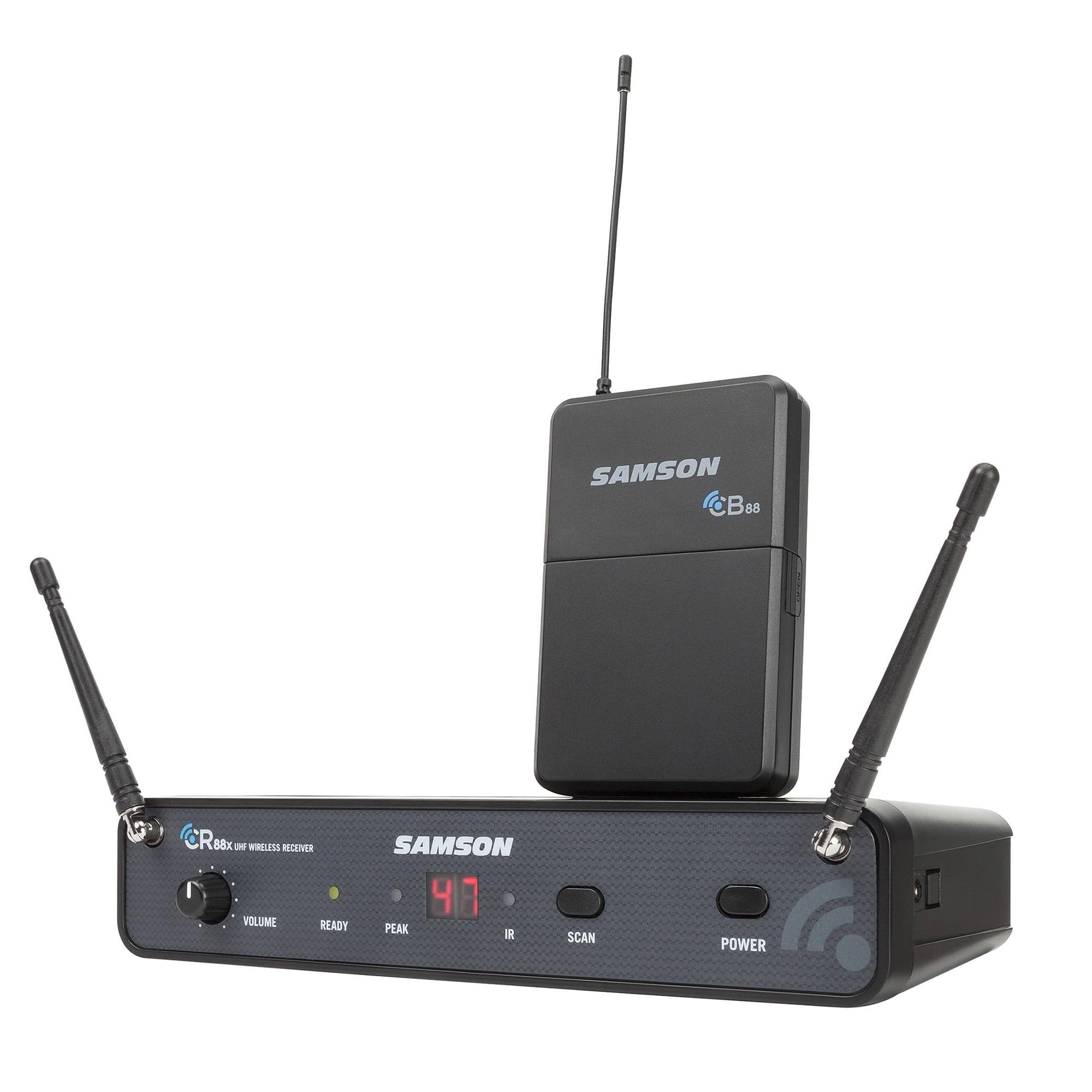 Samson Concert 88x Guitar Wireless System Bundle with Samson WS5E Headset Windscreen 5-Pack & Polishing Cloth – SWC88XBGT-K, K Band: 470–494 MHz