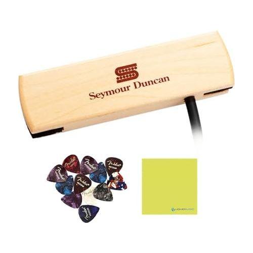 Seymour Duncan Woody Single Coil Pickups, Sound Hole Pickup Acoustic Guitar, Maple Color Bundle with 12x Fender Guitar Picks and Liquid Audio Instrument Polishing Cloth - 11500-30 Model