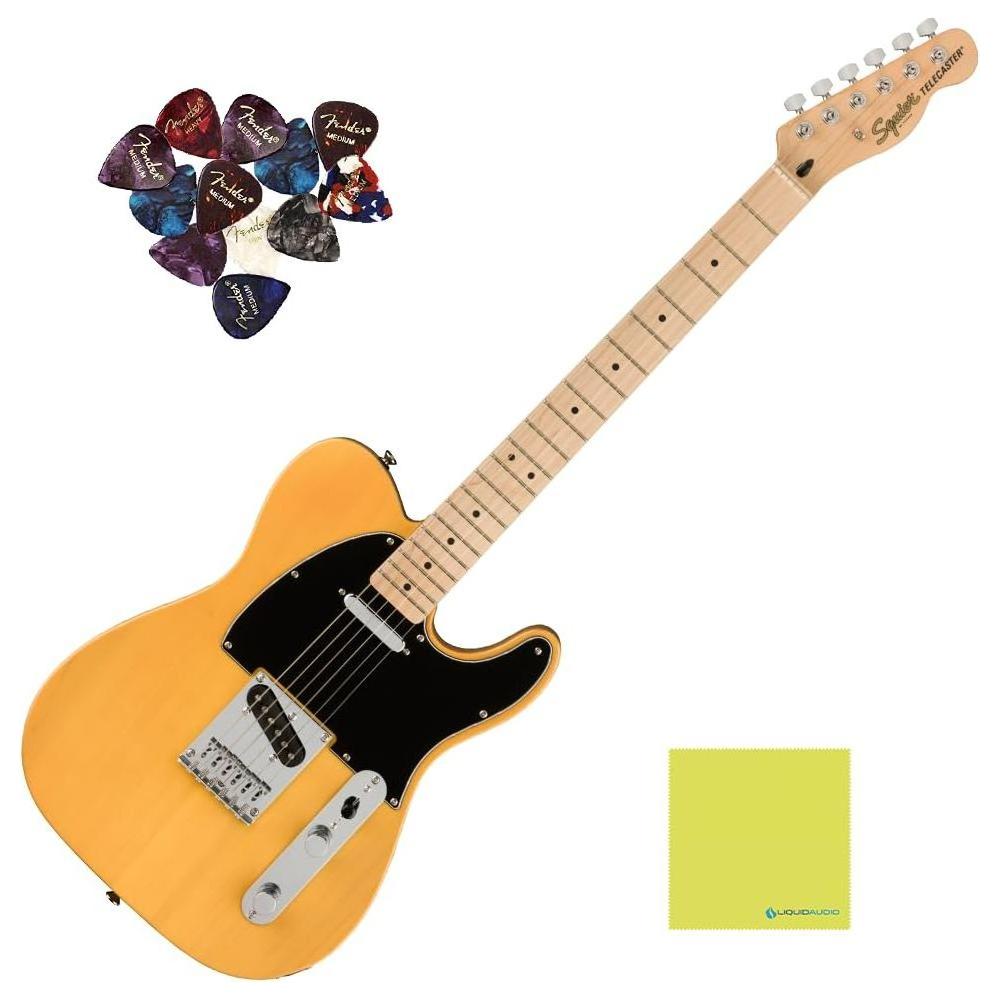 Squier® Affinity Series Telecaster, Maple Fingerboard, Butterscotch Blonde Bundle w/ 12-Pack Guitar Picks & Liquid Audio Polishing Cloth