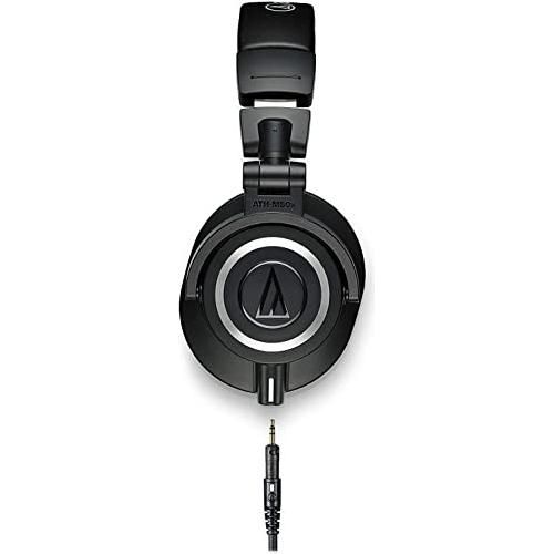 Audio-Technica ATH-M50X Professional Studio Monitor Headphones Bundle with Detachable Cables, Extension Cable, Carrying Pouch, and Polishing Cloth
