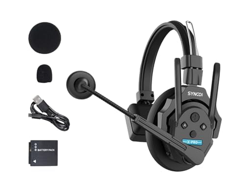 SYNCO XTalk XPro Wireless Intercom Headset with Antenna Enhanced Signal Reception 2.4GHz Full Duplex Random Master Device Design for Team Communication Headset
