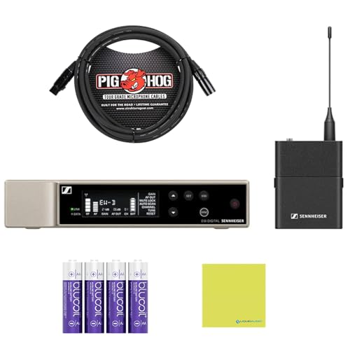 SENNHEISER Wireless Microphone System Bundle with 10ft Pig Hog Mic Cable, 4 AA Batteries & Polishing Cloth – SK Wireless Bodypack Base System, R1-6 (520-576MHz), 508741