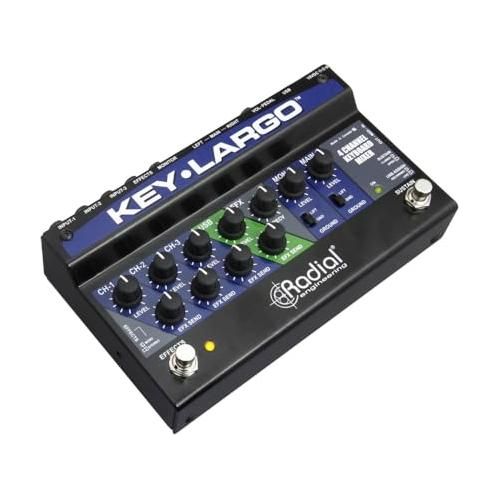 Radial Engineering Key-Largo Keyboard Mixer, USB Interface and Performance Pedal Bundle with Pig Hog 4X Neon Mono Patch Cables and Liquid Audio Polishing Cloth