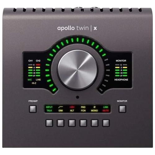 Universal Audio Apollo Twin X Quad Heritage Edition Audio Interface Bundle w/Samson Over-Ear Headphones, 2-Pack Pig Hog 8mm XLR Mic Cable, 2-Pack Pig Hog "Black Woven" Instrument Cable & Pop Filter