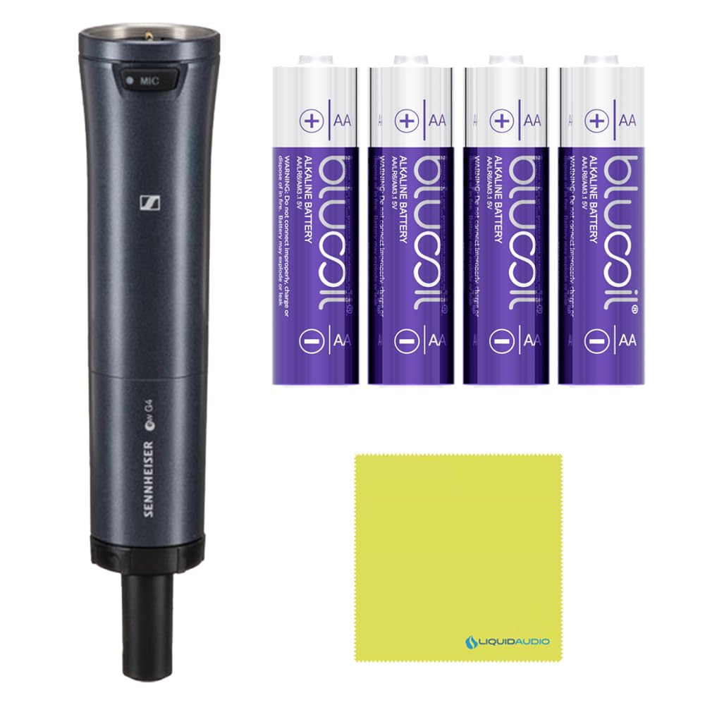 Liquid Audio Sennheiser SKM100G4-S-G Handheld Wireless Microphone with Mute Switch Bundle w/ 4-Pack Blucoil AA Batteries Polishing Cloth