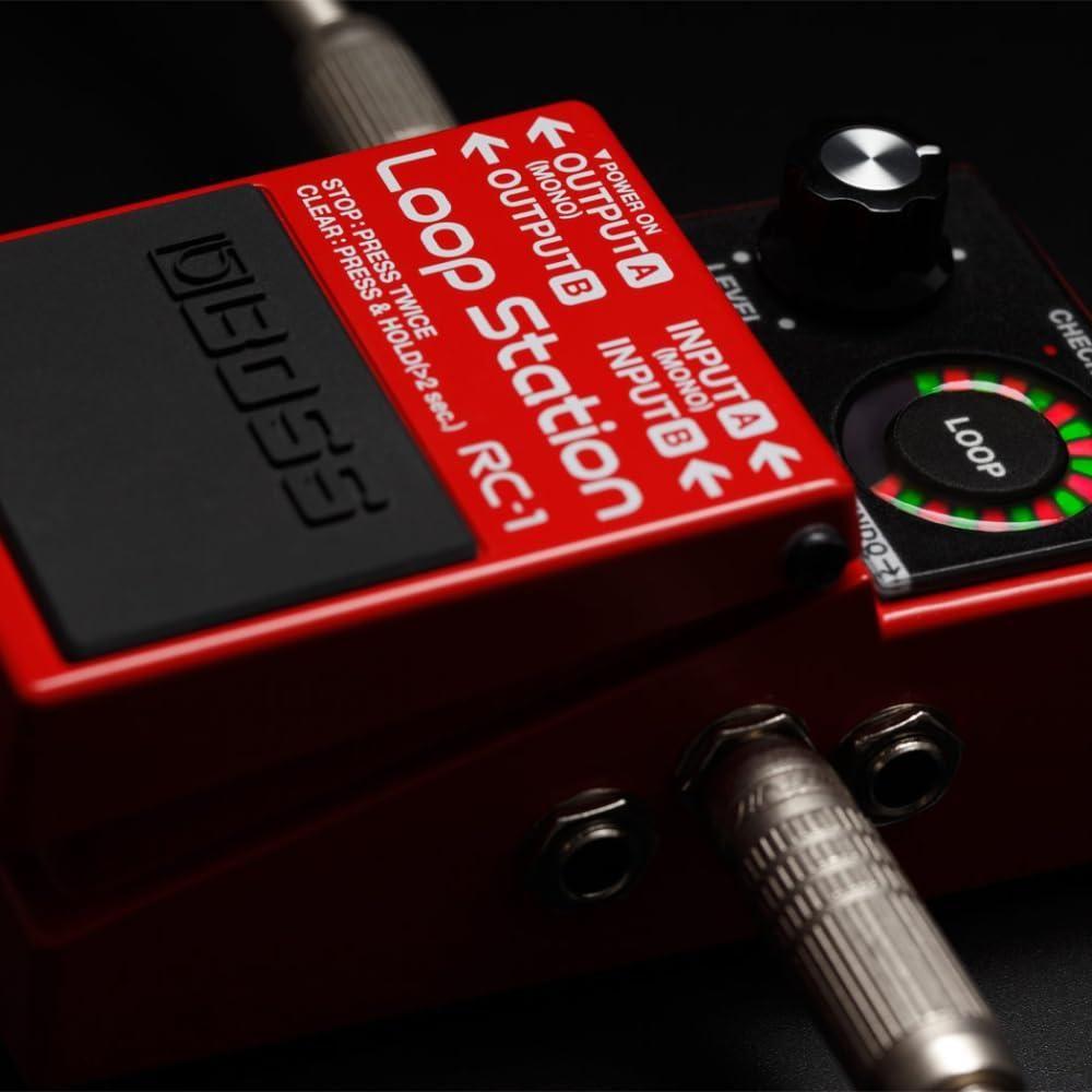 Boss RC-1 Loop Station Looper Pedal Bundle w/2x Strukture S6P48 Woven Right Angle Patch Cables, 12x Guitar Picks, 9V Power Adapter and Liquid Audio Polishing Cloth