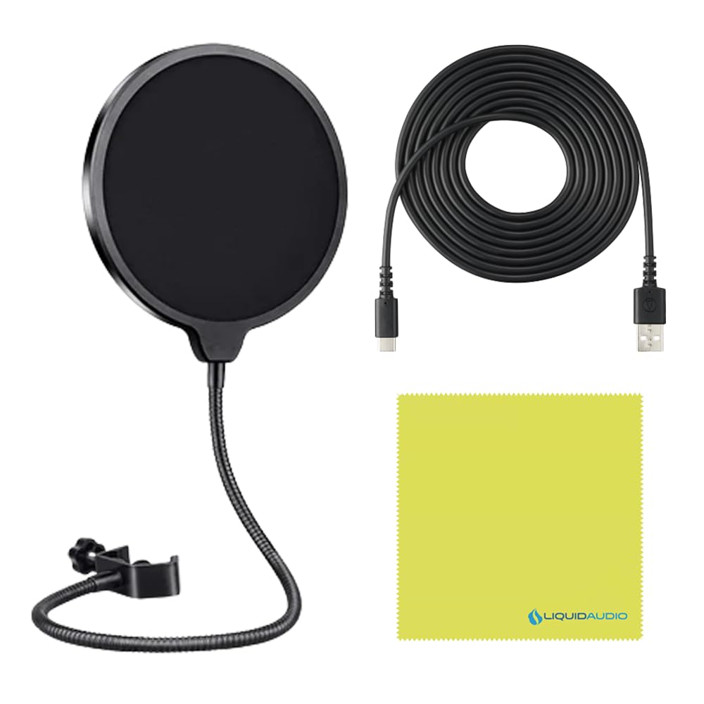 Liquid Audio Audio Technica AT2040 Black Hypercardioid Dynamic Podcast Microphone Bundle w/POP Filter Polishing Cloth