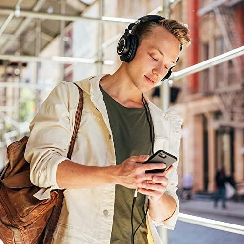 Audio-Technica ATH-M50X Professional Studio Monitor Headphones Bundle with Detachable Cables, Extension Cable, Carrying Pouch, and Polishing Cloth