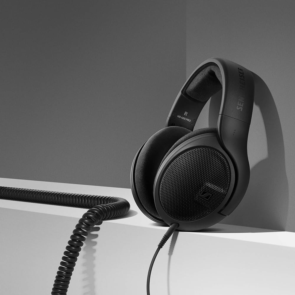 Liquid Audio Sennheiser HD 400 PRO Open-Back Dynamic Headphones in Black, Bundle w/Pig Hog PHX14-25 1/4" Headphone Extension Cable Polishing Cloth