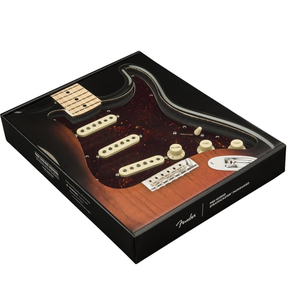 Fender Pre-Wired Strat® Pickguard, Custom Shop Fat 50's SSS, Tortoise Shell - 0992340500 Bundle w/ 12-Pack Guitar Pick and Liquid Audio Polishing Cloth