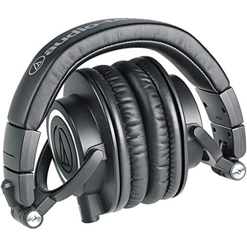 Audio-Technica ATH-M50X Professional Studio Monitor Headphones Bundle with Detachable Cables, Extension Cable, Carrying Pouch, and Polishing Cloth