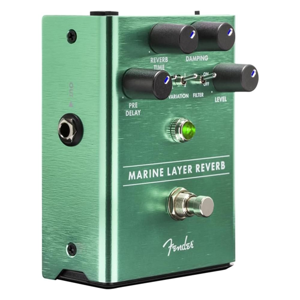 Fender Marine Layer Reverb Effects Pedal Bundle w/2x Strukture S6P48 Woven Right Angle Patch Cables, 12x Guitar Picks and Liquid Audio Polishing Cloth
