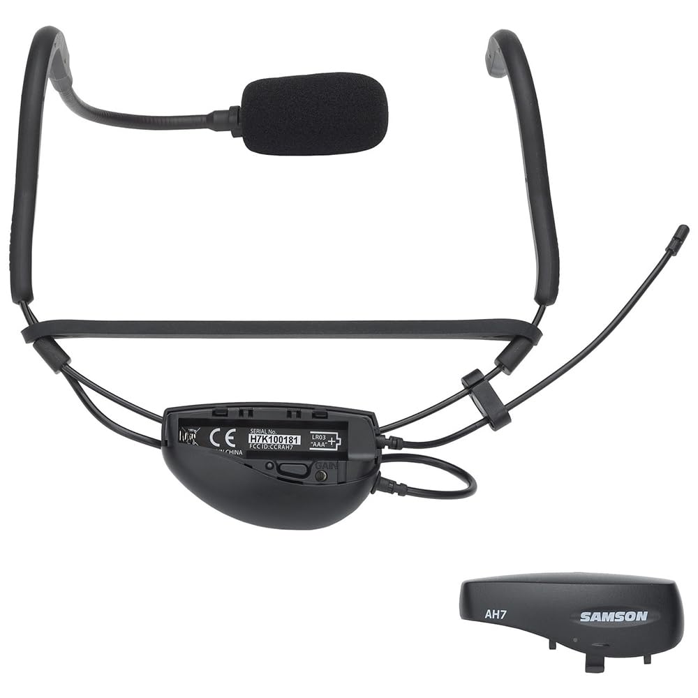 Samson Airline 77 AH7 Fitness Headset Wireless System Channel K1 (489.050 MHz) Bundle with 5 Windscreens and Polishing Cloth – Fitness Instructor Microphone Headset System