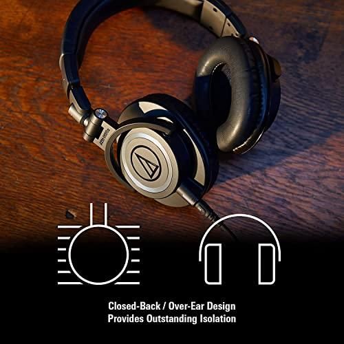 Audio-Technica ATH-M50X Professional Studio Monitor Headphones Bundle with Detachable Cables, Extension Cable, Carrying Pouch, and Polishing Cloth